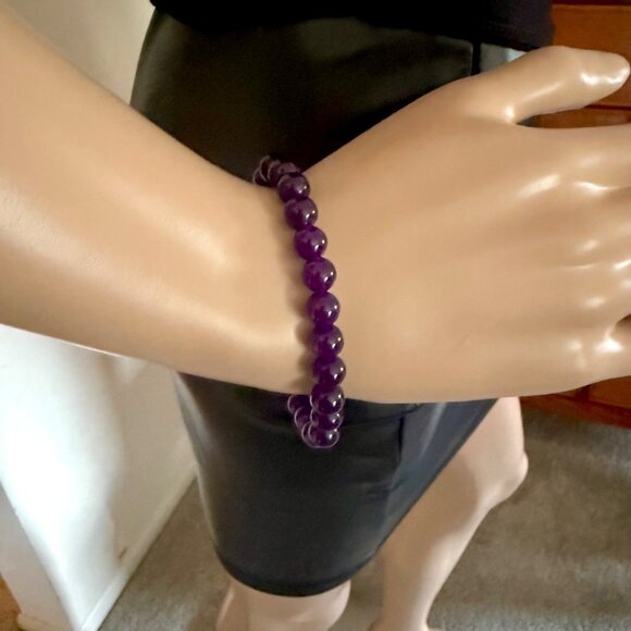 Amethyst Energy Bracelet 6.75 inch Natural Stone Beaded Stretch 8mm Beads - Picture 4 of 10
